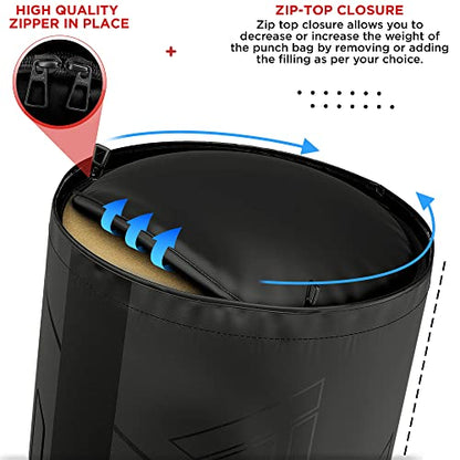 RDX Kids Unfilled Punching Bag Set 2FT, Non Tear Maya Hide Leather Kara Junior Hanging Bag for Kickboxing MMA Muay Thai Taekwondo Karate BJJ Strength Training, Home Gym Equipment - color: BLACK