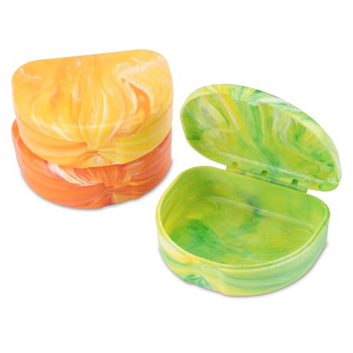 Practicon Marble Retainer Cases, Orthodontic Aligner Case, Mouth Guard Holder (3 Pack) (Citrus) - color: Citrus
