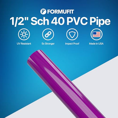 PVC Pipe, 1/2" Size, (0.840" Actual OD) Sch 40 Furniture Grade, Purple (40"L x 3-Pack) DIY Structural for Greenhouse, Garden, Dog Agility and Maker Projects - P012FGP-PU-40x3