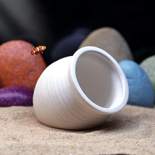 White Ceramic Jar Betta Fish Tank Accessories Decor Cute Shrimp Shelter House Ornaments Aquarium Hideout Caves Landscape Decorations for Small Fish to Breed Hide (Small) - color: white,small