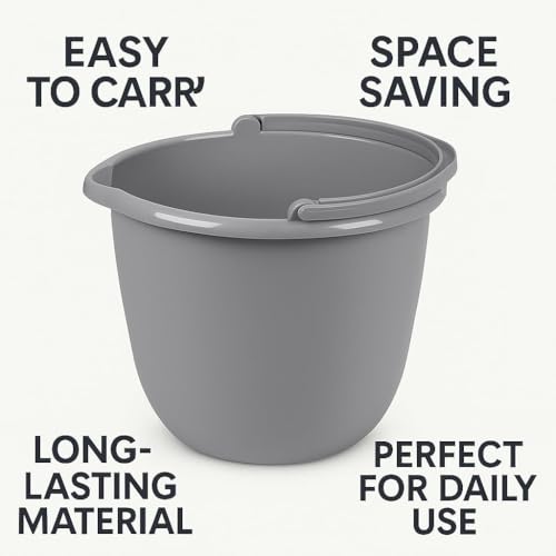 10 Qt. Spout Pail 2 Pack – Classic Titanium Plastic Utility Bucket with Comfortable Handle, Durable Multi-Purpose Pail for Household Cleaning & Storage