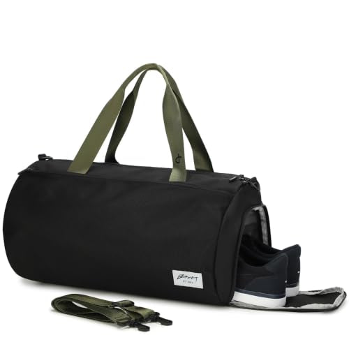 BESMART Gym Bags for Men with Side Pocket,38L Large Sports Gym Duffle Bag | Adjustable Strap&Shoe Compartment,Waterproof, Spacious,Durable Duffel Bag for Gym,Travel, Fitness,Sports,Workout,Black/Green - color: Black