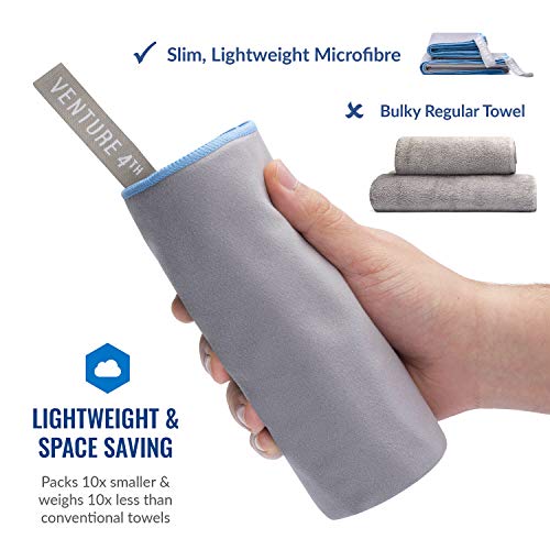 VENTURE 4TH Quick Dry Travel Towel, Ultra Soft Microfiber - 3 Sizes - color: Gray Blue, size: 60.00" x 31.50"