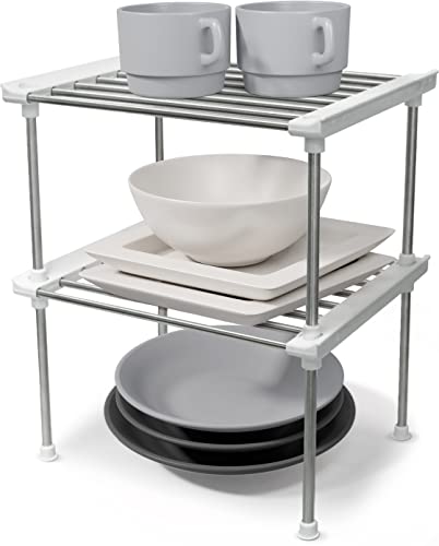 Cabinet Organizer Shelf, Set of 2 Stackable Kitchen Counter Shelves, Kitchen Cabinet Organizers and Storage, Pantry Storage Shelf Organizer, 9.8 x 7.8 x 6.1 - White