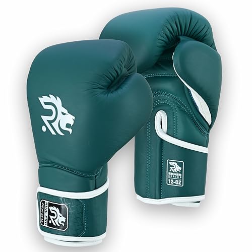 Ring Pro Leather Boxing Gloves with Strap – Premium for Training, Sparring, MMA, Kickboxing, Muay Thai (Unisex) - color: Green, size: 12 oz