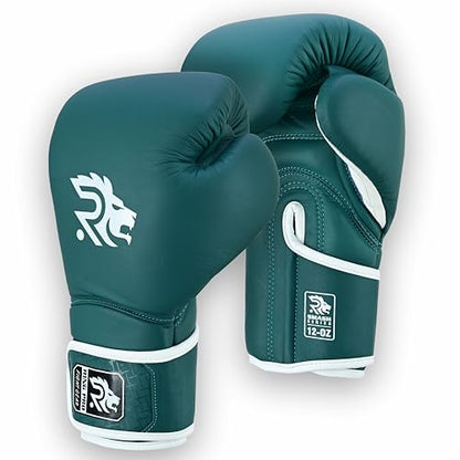 Ring Pro Leather Boxing Gloves with Strap – Premium for Training, Sparring, MMA, Kickboxing, Muay Thai (Unisex) - color: Green, size: 16 oz