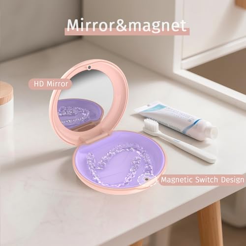 2 Pack Retainer Case with Mirror, Aligner Case Kit for Invisalign - color: 2 Pack - PinkMirror
