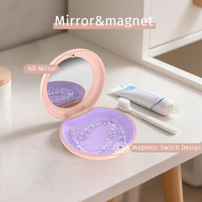 2 Pack Retainer Case with Mirror, Aligner Case Kit for Invisalign - color: 2 Pack - PinkMirror