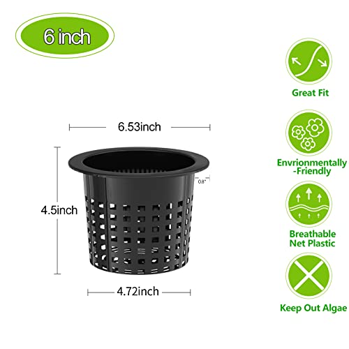 6 Inch Net Cups (12 Pack), Net Pots for Hydroponics, Orchids Mesh Baskets Pots Heavy Duty Hydroponics Supplies with Wide Lip - size: 6 Inch