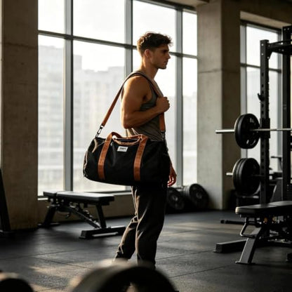 BESMART Gym Bags for Men with Side Pocket，38L Large Sports Gym Duffle Bag - color: Black/Brown