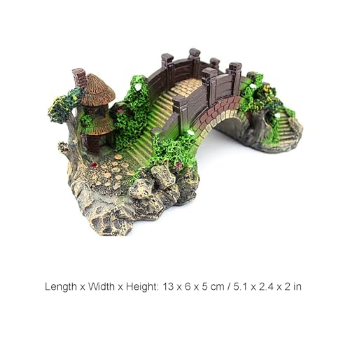 Aquarium Ornament Resin Arch Bridge Pavilion Tree Landscaping Rocks Poly Resin Bridge Faux Rocks Fish Tank Ornaments(13x6x5 cm/5.1x2.4x2 in) - size: 13x6x5 cm/5.1x2.4x2 in