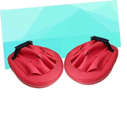 Pair of Curved Thai Pads for Kickboxing Training, PU Leather Red
