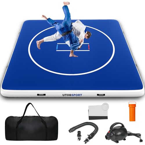 UTOBSPORT Inflatable Wrestling Mat 8FT /10FT /13FT /16.5FT x 6 inches Thick, Jiu Jitsu Mats, PVC Landing Training Mat Foldable for Home Gym BJJ, MMA, Martial Art, Boxing, Grappling and Judo - color: Blue White, size: 13x13FTx6"Thick