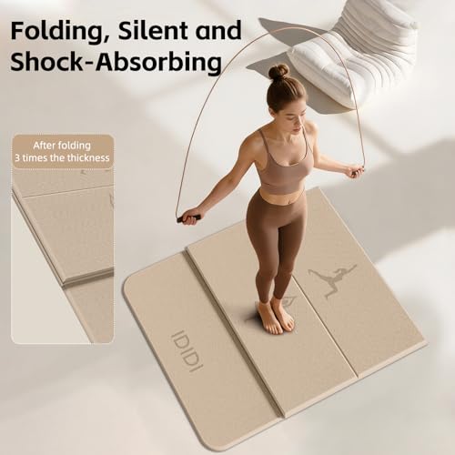Extra Thick 10mm Foldable Yoga Mat, SGS Certified POE Non-Slip Mat, Multi-Purpose Exercise & Fitness Mats for Studio or Home - color: Beige-74"L x 26"W x 0.4"Th