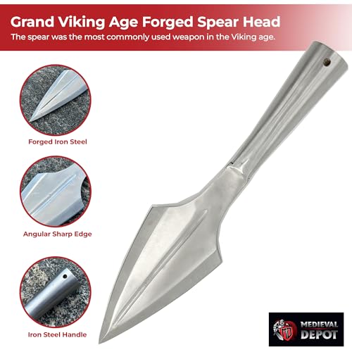 MedievalDepot Grand Viking Age Forged Spear Head – 14.14” Authentic Iron Steel Blade for Re-enactments, Theater, and Costume Use