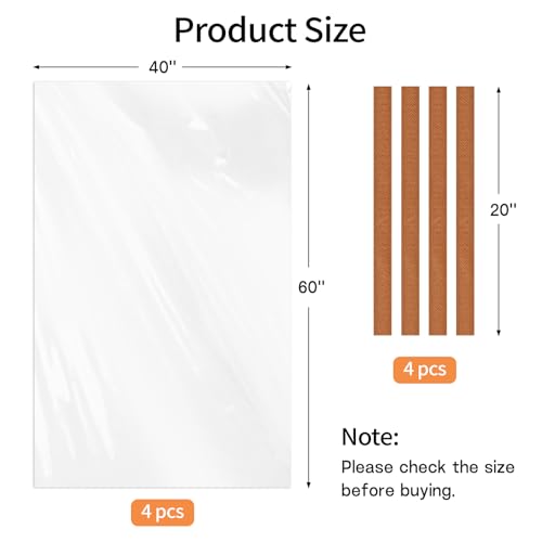 40" x 60" Extra Large Clear Plastic Storage Bags, 4 Pack Huge Waterproof Storage Bags with 4 Ties for Luggage, Suitcase, Furniture, Chair, Mini Bike, Holiday Decoration