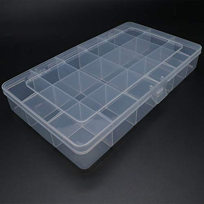 Xiaoyztan Clear Plastic Organizer, 18 Fixed Grids, Jewelry Box Bead Storage Container for Small Parts, Fishing Tackle, DIY Crafts, and Earrings, Overall 8 x 4.7 x 1.3 Inch, 2Pcs - size: 8.0x4.7x1.3 in