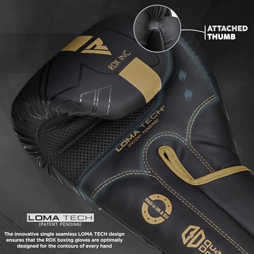 RDX Boxing Gloves, Pro Training Sparring, Maya Hide Leather, Muay Thai MMA Kickboxing, Men Women Adult, Heavy Punching Bag Focus Mitts Pads Workout, Ventilated Palm, Multi Layered, 8 10 12 14 16 18 Oz - color: GOLDEN, size: 18 OZ