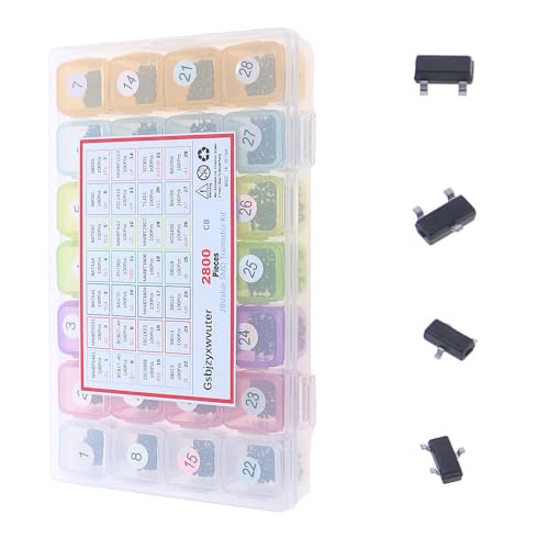2800pcs 28Value SMD SOT-23 Electronic Components Assortment kit Transistors BJT, MOSFET Diodes Schottky Switching Voltage Regulator