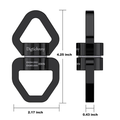 35KN Swing Swivel with Swivel Carabiner, Black, 2 Pack - color: Black, size: 2 pack with carabiners