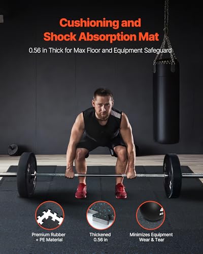 VEVOR 0.56Inch 100sq.ft 25 Tiles Gym Flooring for Home Gym, Rubber Top with High Density EVA Foam, 25 x 25In Gym Floor Exercise Equipment Mats, Interlocking Gym Mats, Puzzle Workout Mats, Black & Blue | Rubber Top with High Density EVA Foam, 25 x 25in Flo
