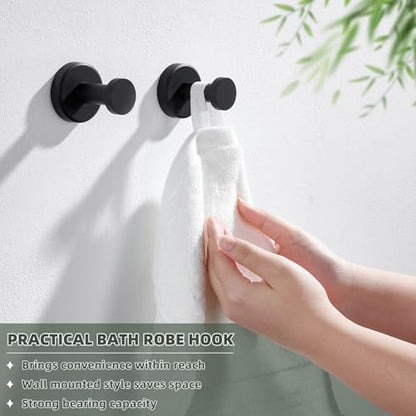 APLusee Matte Black Towel Hooks, Space-Saving for Bathroom Shower, 2 Pack - color: Matte Black, size: 2 Pack