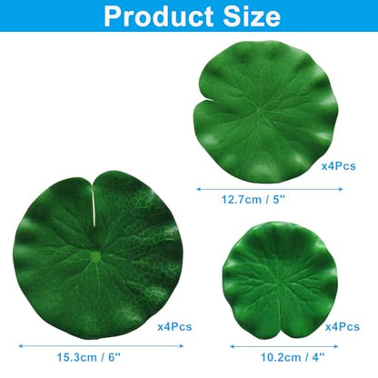 12Pcs Artificial Lily Pads, 3 Different Sizes Floating Foam Lotus Leaves Realistic Water Lilies Pad, Foliage Pond Decor for Ponds/Koi Fish Pool Patio Aquarium(4"、5"、6") - size: 4"、5"、6"