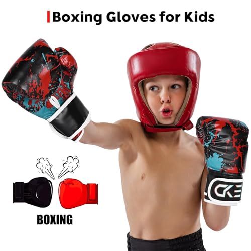 CKE Boxing Gloves for Kids Ages 5-12, Beginner Punch Bag Training Gloves - color: Red/Black