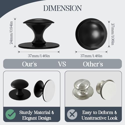 Adhesive Cabinet Knobs 4pcs Black Self-Stick Knobs Drill Free Dresser Drawer Pulls Stainless Steel Stick On Handles for Medicine Cabinets Drawer Cupboards Glass Sliding Door Terrarium Lid