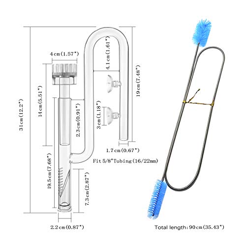 17mm Glass Aquatic Skimmer Inflow Lily Pipe for Aquarium Filter 5/8" i.d. (16/22mm) Tubing and Stainless Steel 90cm Flexible Cleaning Brush for Aquarium Planted Tank