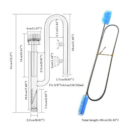 17mm Glass Aquatic Skimmer Inflow Lily Pipe for Aquarium Filter 5/8" i.d. (16/22mm) Tubing and Stainless Steel 90cm Flexible Cleaning Brush for Aquarium Planted Tank