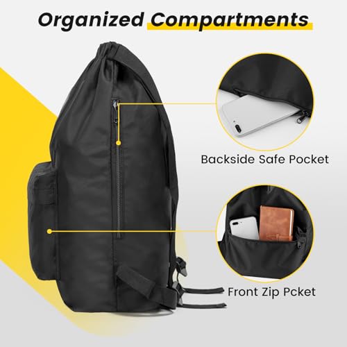 Vorspack Drawstring Backpack with Front & Side Pocket for Men Women - color: 01-black
