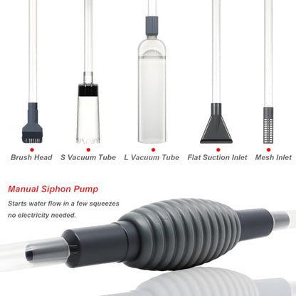 Aquarium Siphon Vacuum Cleaner Kit with Dual Vacuum Tubes, Brush Head, Turkey Baster and Fish Net, Gravel & Sand Cleaner, Aquarium Gravel Vacuum for Water Change and Debris Removal