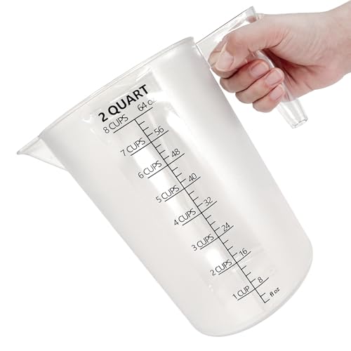Plastic Measuring Cup with Handle – 32oz & 64oz (1000ml & 2000ml), Durable Pitcher for Pool Chemicals, Lawn Care, Liquid Mixing, Pet Food, Lab & More