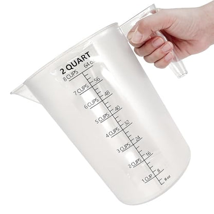 Plastic Measuring Cup with Handle – 32oz & 64oz (1000ml & 2000ml), Durable Pitcher for Pool Chemicals, Lawn Care, Liquid Mixing, Pet Food, Lab & More