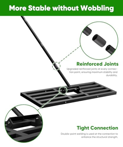 Lawn Leveling Rake 40x10 inch, Heavy Duty Lawn Leveler Tool with 77” Adjustable Long Handle, Powder-Coat Steel Garden Rake, Ground Leveler for Yard Smoothing Soil Grass Dirt Sand, Black - style: M-40x10in