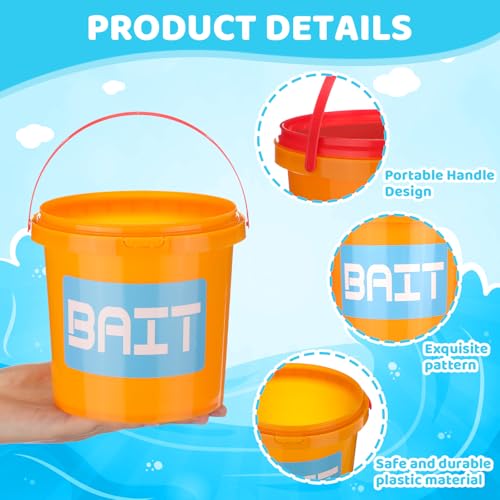 24 Sets Fishing Party Favors Small Fish Bait Bucket 1.2l Candy Bucket with Lids and Thank You Cards for Making My Reel Fun Fishing Theme Birthday Party Decorations