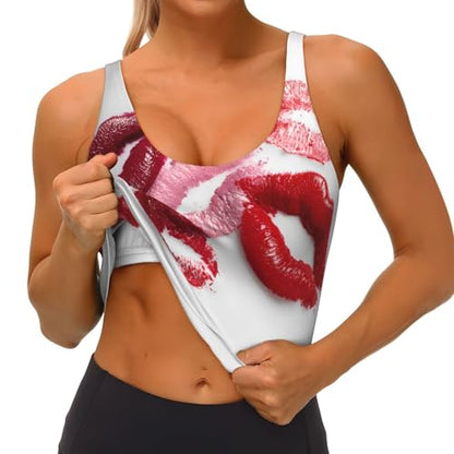 Lipstick Display Printed Women's Sports Tank top with Removable Chest Pads for Fitness