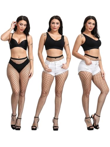 Fishnet Stockings for Women's Sexy High Waist Fishnet Tights Thigh High Stockings Pantyhose - color: Black Fishnet Stockings-large Grid