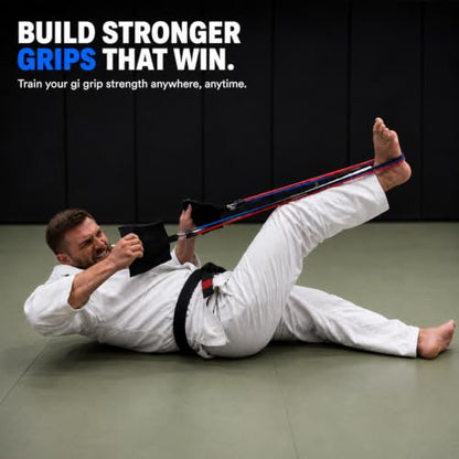 Jiu Jitsu Grip Strength Trainer - 100% Simulate Gi Fabric Grappling System (2 Sleeves & 2 Lapels), 3 TPE Resistance Bands (7 Levels) for Judo BJJ with Carry Bag