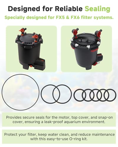 FX5 FX6 O-Ring Seal Kit Compatible with Fluval Canister Aquarium Filter A218 A219 Replacement Parts Includes A20210 x1 A20207 x2 A20212 x5 Lid Motor Seals for Routine Maintenance
