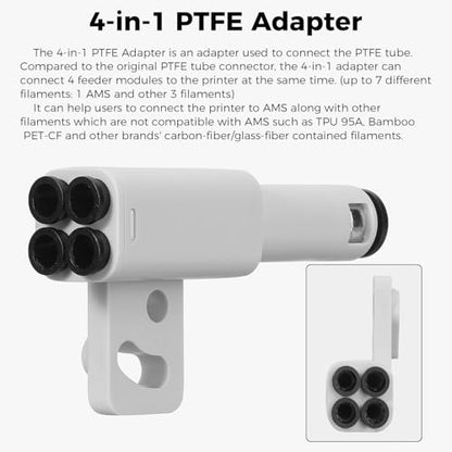 ENOMAKER Bamboo Lab 4-in-1 PTFE Adapter,Multi-Material Bowden Tube Connector,Upgrade Hub Expansion Port for Connect 4 Feeding Modules(AMS,Non-AMS Filament TPU,CF) for X1/X1C/X1E/P1/P1P/P1S/P2S/H2S/H2D - style: 4-in-1 PTFE Adapter for X1/P1/H2