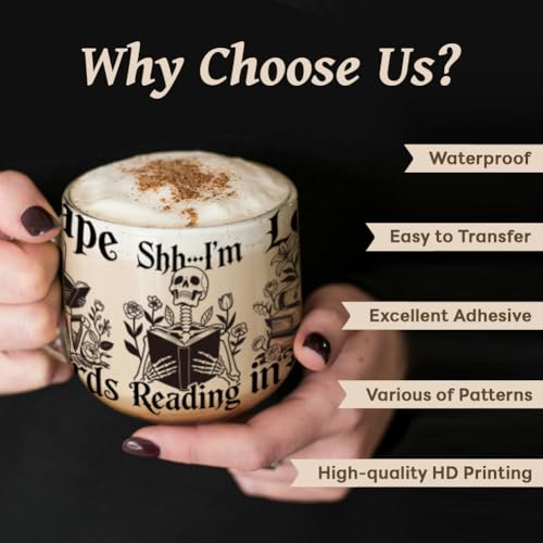 UV DTF Cup Wraps Transfer Stickers Book and Skull Pattern, 10 Sheets Waterproof Custom Vinyl Transfer Sticker 16oz Coffee Glass Cup Tumbler Bottle Mug Decals for Men Women - style: Book and Skull