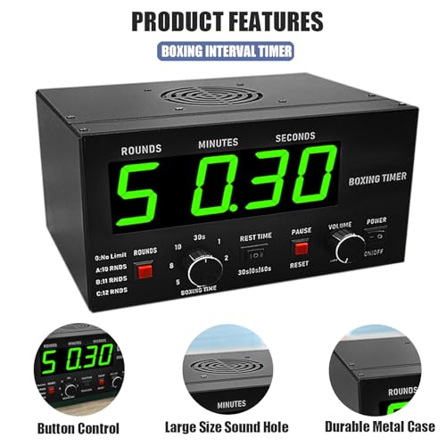 Boxing Interval Timer, Professional Gym Timer,with 1-12 Challenge Rounds/Adjustable Buzzer Alarm,for Kickboxing (Blue) - color: Blue