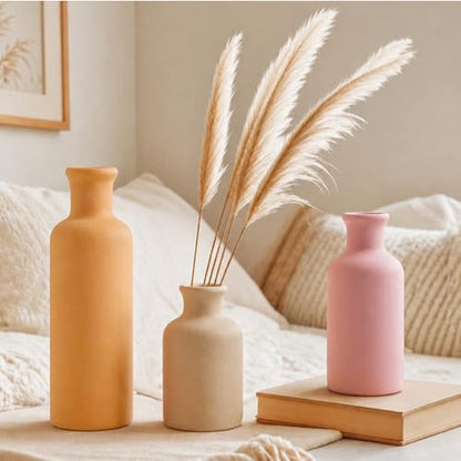 Modern Ceramic Vase Set of 3 Pink Orange Boho Vases for Home Farmhouse Rustic Decorative Bottles for Living Room Bedroom Shelf Table Bookshelf Entryway Decoration Housewarming Gift