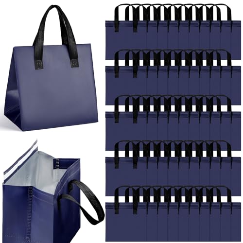 50 Pcs Insulated Take Away Bags Bulk Thermal Insulation Food Bags for Coffee Milk Tea Hot Cold Fresh Food Seafood for Catering Restaurant Grocery (9.45x9.45x5.91inch,Navy Blue) - color: Navy Blue, size: 9.45x9.45x5.91Inch