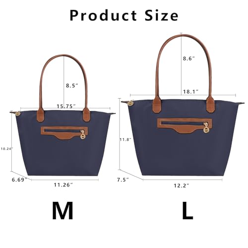 Waterproof Nylon Tote bag for Women Lightweight Designer Handbag with Zipper Stylish and Durable Purse - color: Navy, size: Medium
