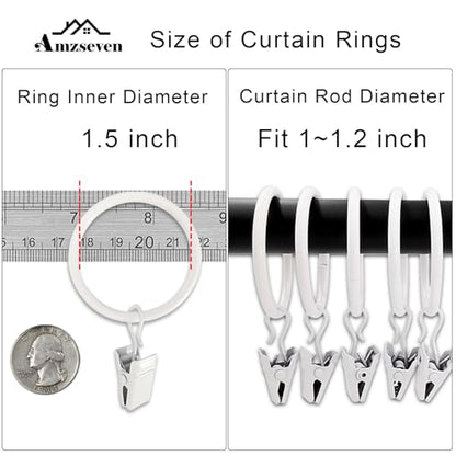 40 Pack Metal Curtain Rings with Clips, Drapery Clips Hooks, Decorative Curtain Rod Clips 1.5 in Interior Diameter, Rustproof White