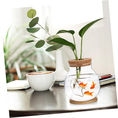 VICASKY Small Glass Fish Bowl with Lid and Mat, 10x11cm Hydroponic Mini Betta Fish Tank, Compact Terrarium Jar for Desktop Aquarium and Home Decor
