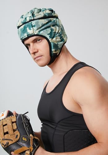 Topeter Padded Rugby Helmet, Protective Soft Shell Headgear Hats - color: Camo